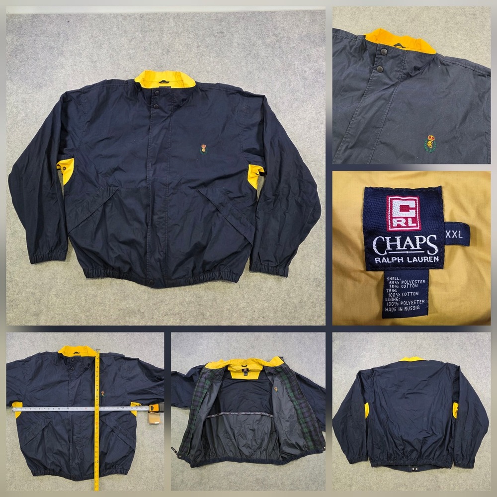 VTG 90s Chaps Ralph Lauren Jacket Mens 2XL Blue Lined Windbreaker Crest Logo